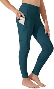 Willit Girls Horse Riding Pants Tights Kids Equestrian Breeches Knee-Patch Youth Schooling Tights Zipper Pockets Peacock Blue XL