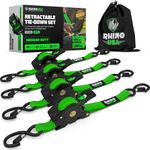 Rhino USA Retractable Ratchet Tie Down Straps (4PK) - 1,209lb Guaranteed Max Break Strength, Includes (4) Ultimate 1" x 10' Autoretract Tie Downs with Padded Handles. Use for Boat, Securing Cargo