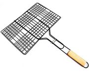 Madurai Famous BBQ Grill Net for Roasted Fish, Chicken, Paneer Tikka, Chromium Plated Steel with Wooden Handle 180° Separation