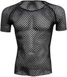 ABAFIP Men's Grid Mesh Fishnet Tank Top Short Sleeve T-Shirt Slim Fit Muscle Tee Workout See Thru Undershirt Clubwear, Black, Large