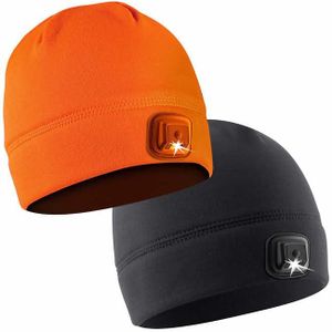 2-Pack LED Hat Light - POWERCAP 3.0 USB Rechargeable LED Beanie Light Hat - Light Up Hat with Ultra Bright LEDs and IPX4 Water Resistance for Running, Biking and Camping - Blaze Orange and Black