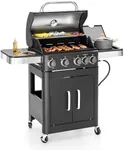 MFSTUDIO 4 Burners Propane Gas Grill with Griddle Plate, 2 in 1 Griddle Grill with Side Burner and Porcelain-Enameled Cast Iron Grates, 46,700 BTU Outdoor Cooking Barbecue Grill, Black