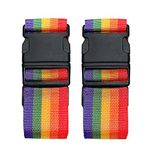 2 Pack Suitcase Belts, Adjustable Luggage Straps, Bright Colors Travel Packing Straps with Quick Release Buckle (Rainbow)