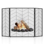 COSTWAY 3 Panel Folding Fire Guard, Large Fireplace Screen Fence with Anti-slip Footpads & Flexible Hinges, Wrought Iron Mesh Spark Fire Panel for Wood Coal Firing (Herringbone Pattern, 132x79cm)