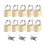 Fuaxat 10Pack Small Locks with Same Keys, 25mm Wide Lock Body Solid Brass Padlocks Keyed Alike, Mini Padlocks for Suitcases/Luggage/Backpacks/Toolbox/Diary Book/Travel Lock