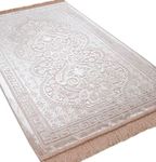 Modefa Velvet Prayer Rug - Soft Plush Turkish Janamaz Sajada Carpet for Men and Women - Plain Solid Prayer Mat Ramadan Eid Gift - with Prayer Beads - Floral Luxury Paisley (Blush Pink)