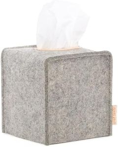 Graf Lantz - Small Tissue Box Cover - Merino Wool Felt - Fits Standard Square Tissue Boxes - Vegetable Tanned Leather Trim - Tissue Box Holder - Luxury Home Decor - USA Made - 5" x 5"x 5", Granite