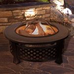 Fire Pit - 32-Inch Outdoor Fireplace with Spark Screen, Poker, and Cover - Wood-Burning Fire Pit for Yard, Patio, or Camping by Pure Garden (Bronze)