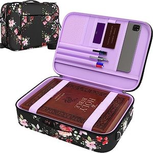 Bible Covers for Women Large and Medium Size - Bible Case Bag Fits Books Up to 10.9 x 7.7 x 1.9 Inches - | Pen Slots | Zippered Pocket | Shoulder Strap | - Black Floral Church Christmas Gift for Girl