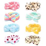 8 Pcs Spa Headband Soft Bow Hair Band Skincare Headbands, Bow Hair Band Women Facial Makeup Head Band Soft Coral Fleece Head Wraps for Spa Shower Makeup Whasing Face