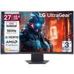 LG 27GS60QC 68.4cm (27 Inch) Ultragear Curved (1000R) QHD (2560x1440) Gaming Monitor, 180Hz, 1ms, 3-Side Virtually Borderless, Anti-Glare, DP, HDMI X 2, HP Out, AMD FreeSync™, Tilt Adjustment (Black)