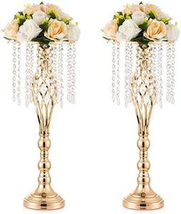Inweder Wedding Centerpiece Table Decorations - 2 Pcs Gold Vase for Centerpieces with Chandelier Crystals, 21.7in Tall Flower Vase, Wedding Metal Flower Stand for Event, Birthday, Home Decoration