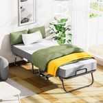 Mutital 200 x 90cm Twin Size Folding Bed for Adults with 13cm+ Mattress, Sturdy Portable Foldable Bed on Wheels with Storage Cover, Folding Guest Bed, Rollaway Bed with Metal Frame, Cot Size Extra Bed