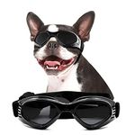 NAMSAN Dog Sunglasses Medium Breed UV Protection Pug Dog Goggles for Small to Medium Dogs Windproof Anti-Fog Snowproof Puppy Glasses, Easy Wear/Adjustable (Black)