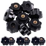 Mardatt 15Pcs M6 Star Knob Clamping Handle Nut Through Hole Set Brass Female Threaded Handle Screw On Knob Grip Black Plastic