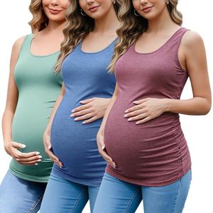 Bhome Maternity Tank Top Sleeveless Tshirts Pregnancy Tee 3-Pack Teal/Sage Green/Burgundy XL