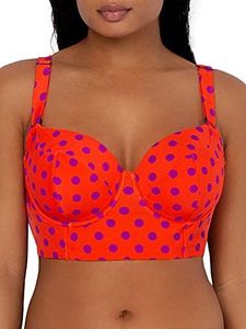 Smart & Sexy Women's Plus-Size Long Lined Underwire Bikini Top, Bright Polka Dot Print, 36DD