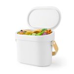 Umbra Bellwood Kitchen Compost Bin – White/Natural, Countertop or Cabinet Mounted, 6L Compost Container with Hidden Bag Retainer, BPA-Free & Dishwasher Safe| Bellwood Collection