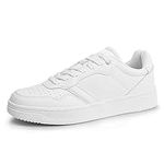 Hawkwell Men's Classic Leather Low Top Casual Sneakers Fashion Dress Sneakers Skate Tennis Basketball Style Walking Shoes,White Leather,11 M US