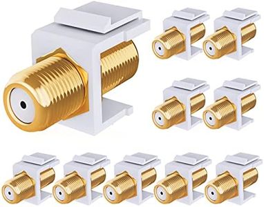 GearIT Coax Keystone Jack Insert for Keystone Jack Wall Plate, RG6 Keystone Jack Cover, Keystone Wall Plate Insert, F Type Keystone with Snap in Wall Plate Adapter Socket in White, 10 Pack