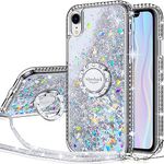 Miss Arts for iPhone XR Case, [Silverback] Moving Liquid Holographic Sparkle Glitter Case With Kickstand, Bling Diamond Ring Shockproof Protective Case for Girls Women for iPhone XR -Clear Silver