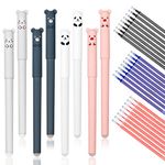 Erasable Pens, 8pcs Rub Out Pens with 24pcs Refills, 0.35mm Erasable Gel Pens, Cartoon Erasable Rollerball Pen Set for Students Adults Stationery School Office Supplies (Black, Blue, Red)…