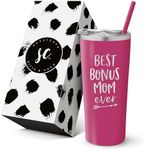 Best Bonus Mom Stainless Steel Coffee Mug with Insulated Travel Tumbler and Straw - Birthday Gift for Bonus Mom, Best Mom Ever, Friend, and Work Mom - Stepmom Travel Coffee Cup, Coffee Tumbler