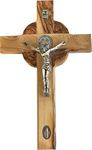 Holy Land Market Celtic and Saint Benedict and Miraculous Medal Holy Land Handmade Wall Wood Cross Crucifix Silver Tone - (10 Inches - Closed Circle)