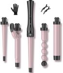 Hair Curling Wand Iron Tongs with Anti-Scald Head, 5 in 1 Hair Curler for Long Hair 10mm-32mm with 2 Crocodile Clips 1 Anti-Scald Silicone Gloves, PTC Ceramic LCD 180°C & 210°C