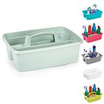 Large Strong Plastic Kitchen Cleaning Carry Tray Caddy Tidy Organiser Cleaning Tool Utility Caddy Storage Gardening Home Bottle Carrier with Handle (Mint Green)