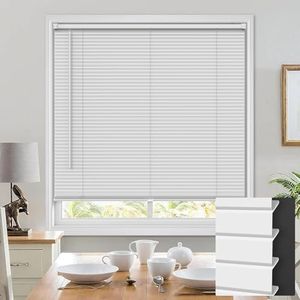 UNISHADES 100% Privacy Cordless Mini Blinds for Indoor Windows L-Shaped Blades 1" Vinyl Horizontal Window Shades for Home Improvement The Privacy of Your Room, for Window Size 47" W × 48" H White