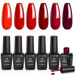 beetles Gel Polish- Bloody Mary Red Gel Nail Polish Set - 6 Pcs Shimmer Red Burgundy Red Gel Polish Red Glitter Nail Polish Soak Off UV Nail Lamp Gel Nail Kit Style