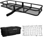 ARKSEN 60 x 24 Inch Angled Cargo Rack Carrier with Waterproof Cargo Bag $ Nylon Net 500 Lbs Heavy Duty Capacity Tow Hitch, Luggage Storage Basket for Camping or Traveling, SUV, Pickup Truck or Car