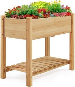 Yaheetech Carré Potager sur Pied en Bois avec Plateau Intérieur Extérieur Structure Ergonomique Trous de Drainage pour Balcon/Jardin