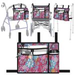 supregear Accessories Bag for Walker, Wheelchair, Rollator for Seniors, w/Cup Holder-Folding Walker Basket Large Capacity Waterproof Walker Caddy Pouch, Purple Floral