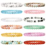 Svovin 12Pcs Gemstone 6mm Semi Precious Round Beaded Bracelet Set For Women Men Healing Crystal Stretch Energy Stone Bead Bracelets Jewelry, Stone, Amethyst