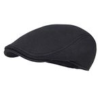 FEINION Men Cotton Newsboy Cap Soft Fit Cabbie Hat, Black, One Size