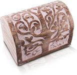 Great Birthday Gift Ideas Handmade Decorative Wooden Jewelry Box With Tree of Life Carvings Jewelry Organizer Keepsake Box Treasure Chest Trinket Holder Watch Box Storage Lock Box (Pink)