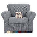 MAXIJIN 2 Piece Newest Jacquard Chair Covers with Arms Super Stretch Non Slip Chair Slipcover for Living Room Dogs Pet Friendly Elastic Sofa Couch Protector Armchair Cover (1 Seater, Light Grey)