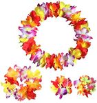 CISMARK Hawaiian Luau Flower Leis Jumbo Necklace Bracelets Headband Set(Multicolor)