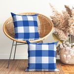 Encasa Homes Cushion Covers 2 pcs set (50x50 cm) - Buffalo Blue Checks - Decorative Large Square Colourful Washable Eco - Cotton, Throw Pillow Cases for Living Room, Sofa, Bedroom, Home & Hotel