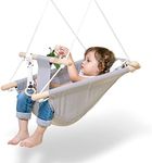 Baby Swing for Baby and Toddler, Canvas Baby Hammock Swing Indoor and Outdoor with Safety Belt and Mounting Hardware, Wooden Hanging Swing Seat Chair for Baby up to 3 Years - Little Cloud