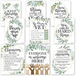 Hadley Designs 9 Eucalyptus Classroom Decor Signs, Welcome Sign For Bulletin Board Decorations, Growth Mindset Classroom Posters Elementary, Middle School Classroom Rule