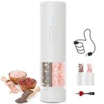 HeatBay 2 in 1 Electric Salt and Pepper Grinder Set, USB Rechargeable, Automatic Salt and Pepper Mill Shakers with Battery Display, LED Light, Adjustable Coarseness(White)