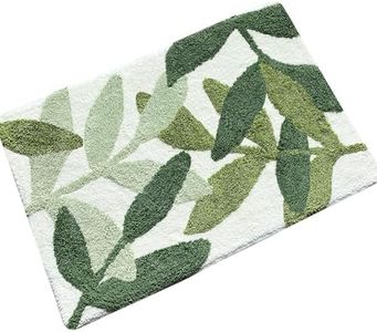 ZebraSmile Bathroom Rugs - 23.6 X 35.5 in Green Bath Mat Strong Water Absorbent Bathroom Rug with Non Slip Back Big Leaves Microfibe Green Bath Rug for Shower Floor Bedroom Doormat Bathtub