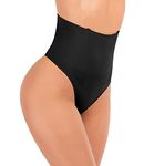 FIRSTLIKE Tummy Control Thong Shapewear for Women Waist Cincher Girdle Mid Waist Thong Panties Underwear Body Shaper Black