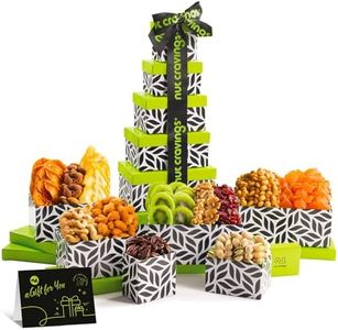 Nut Cravings Gourmet Collection - Mothers Day Dried Fruit & Mixed Nuts Gift Basket Leaf Tower + Ribbon (12 Assortments) Arrangement Platter, Birthday Care Package - Healthy Kosher
