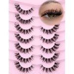 False Lashes Natural Look Fake Eyelashes Wispy Cat Eye Lashes Clear Band False Eyelashes 16MM Faux Mink Lashes Pack 7 Pairs