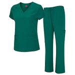 Natural Uniforms Women's Cool Stretch V-Neck Cargo Top and Pant Set 8400-9400 (True Hunter Green, Large)