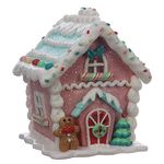 5.9" Tall Gingerbread House, LED Clay House Christmas Village Ornaments with Gingerbread Human Cookie and Christmas Pine Tree for Holiday Décor, Christmas Decoration, Tabletop Home Décor